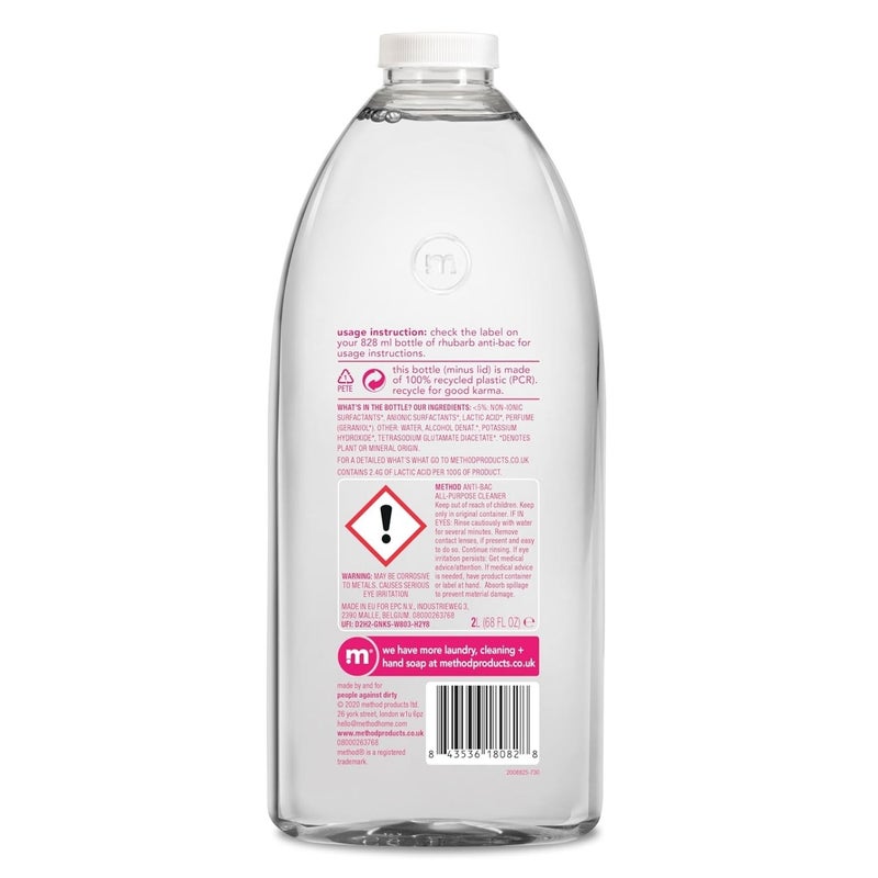 Method Antibacterial All-Purpose Cleaner Refill, Kills Germs & Disinfects Surfaces, Wild Rhubarb Scent - 2 Litre - Image 2